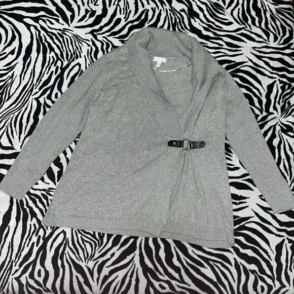 Charter club grey long sleeved faux leather buckle cardigan size 1x - Picture 1 of 10